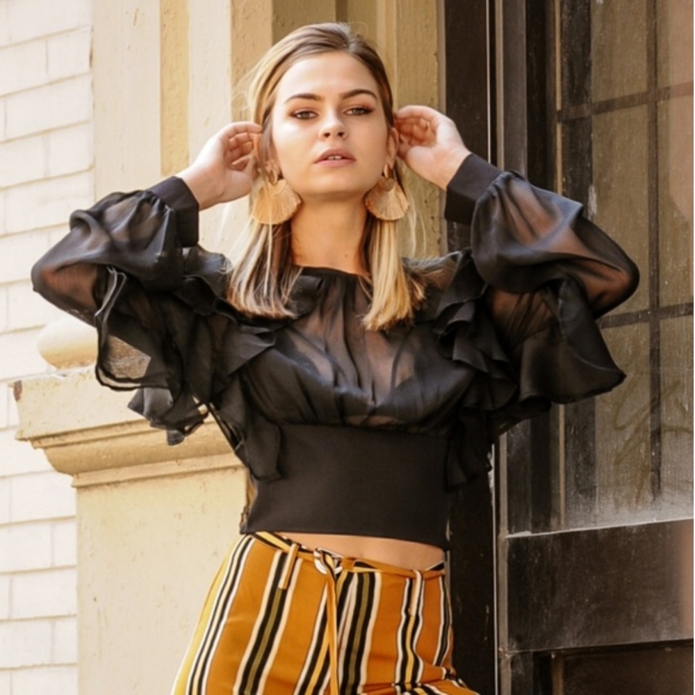 HOST PICK! Beautiful Black Ruffled Chiffon Blouse